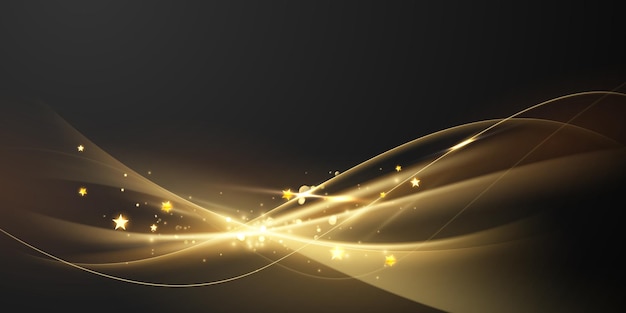 Luxe abstracte gouden lichteffect ontwerp vectorillustratie met glinsterende sterren op zwarte background