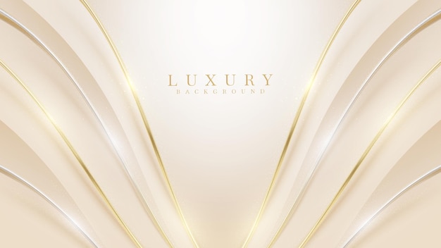 Luxe achtergrond met gouden kromme lijnelement en glitter lichteffect decoratie