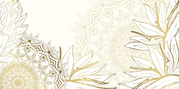 Luxe achtergrond Tropische bloemen en mandala met goud metallic decor