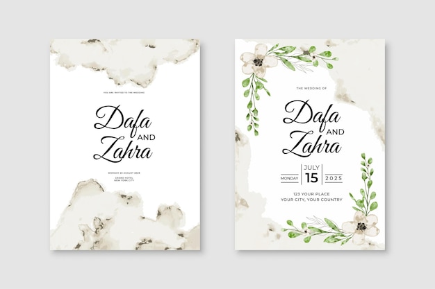 Luxe aquarel bruiloft uitnodiging kaartsjabloon aquarel kaart met blad en bloem elementen elegant vector ontwerp geschikt voor banners omvat uitnodigingen