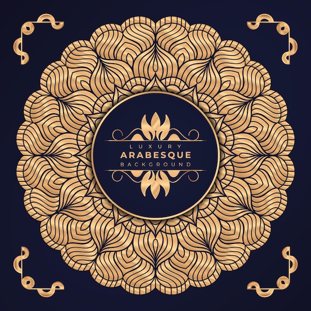 Vector luxe arabesque achtergrond met gouden kleur mandala ontwerpsjabloon