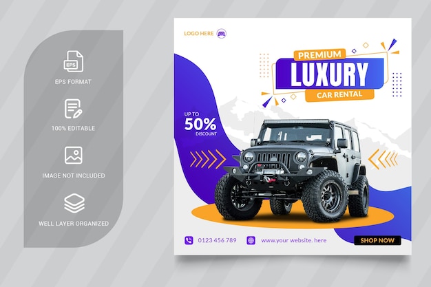 Luxe auto sociale media instagram post of vierkante webbanner advertentiesjabloon