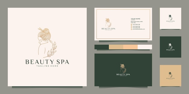 Luxe beauty spa vrouw logo met sjabloon voor visitekaartjes