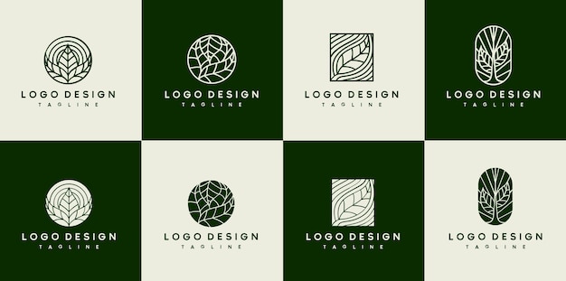 Luxe blad- en plantenlogo-ontwerp Lijntekeningen bladlogo-ontwerp Groen logo