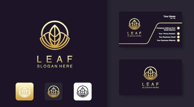 Luxe blad in rond logo-ontwerp en visitekaartje