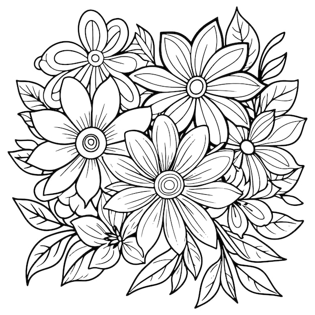 Luxe bloemen contour kleurboek pagina's lijn kunst schets