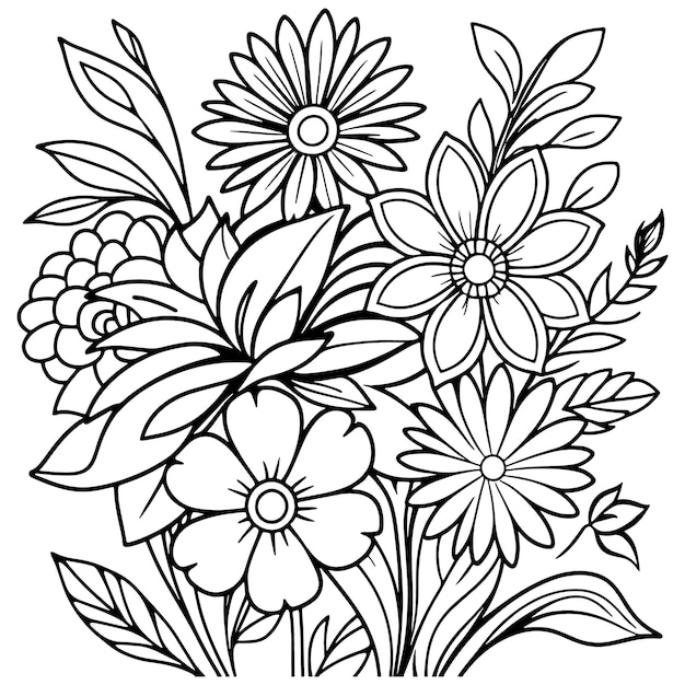 Luxe bloemen contour kleurboek pagina's lijn kunst schets