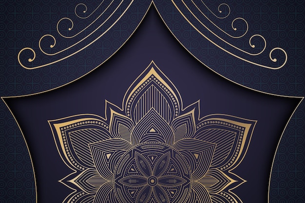 Luxe bloemen en decoratieve mandala achtergrond met gouden kleur voor print en decoratie.