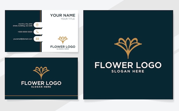 Luxe bloemlogo geschikt voor boutique spa-schoonheid enz. met sjabloon voor visitekaartjes