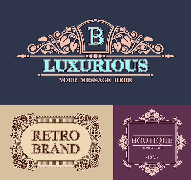 Luxe Boutique salligrafische ontwerprand Retro merk Vintage Monogram ontwerpelementen bloeien kalligrafie monogram vectorillustratie