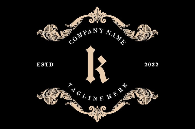 Luxe brief Logo ontwerp. Letter K KR Abstract Vintage Retro Frame en illustraties