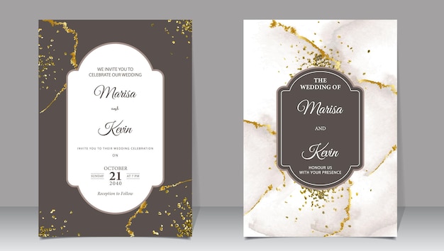 Luxe bruiloft uitnodiging en gouden glitter met aquarel achtergrond