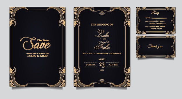 Vector luxe bruiloft uitnodiging kaart ontwerp set mockup