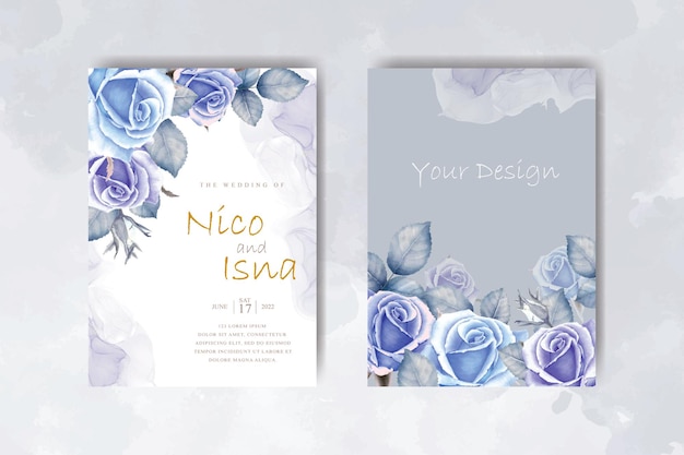 luxe bruiloft uitnodigingskaart met paars blauwe aquarel