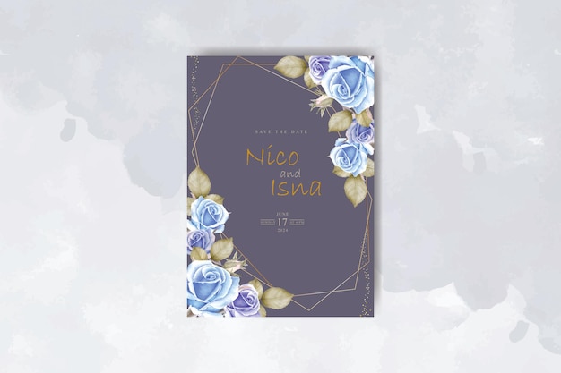luxe bruiloft uitnodigingskaart met paars blauwe aquarel