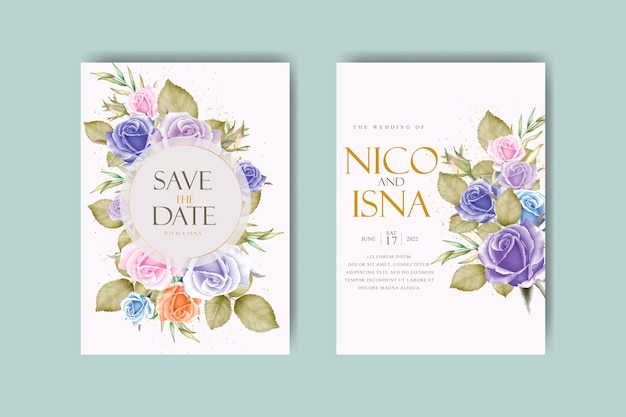 luxe bruiloft uitnodigingskaart met prachtige bloemen en bladeren aquarel