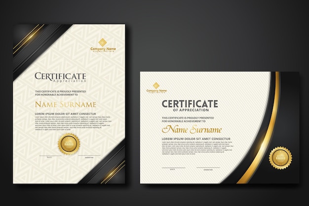 Vector luxe certificaat sjabloon met glitter effect dan lijnen goud schitteren op frame achtergrond