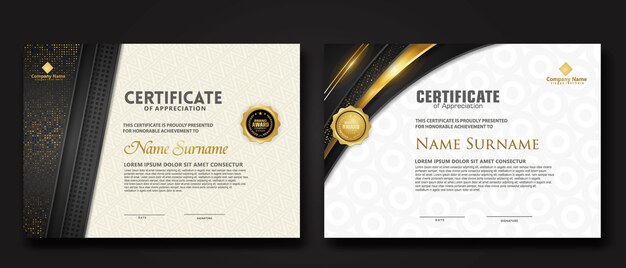 Vector luxe certificaat sjabloon met glitter effect dan lijnen goud schitteren op frame achtergrond