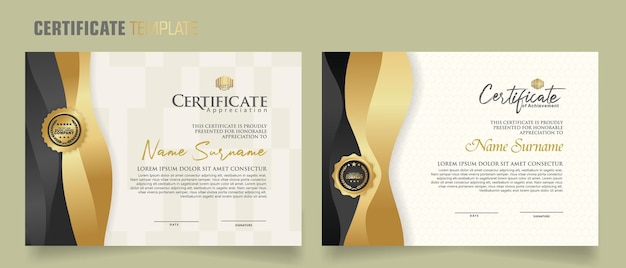 Luxe certificaatsjabloon met dynamisch effect en moderne patroonachtergrond Premium badges ontwerpen Nieuwe collecties