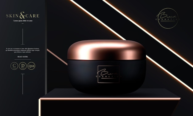 Vector luxe cosmetische gezichtscrème pot voor huidverzorging op zwart.
