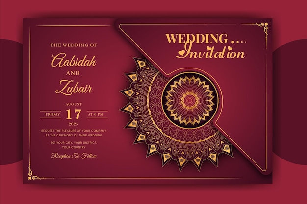 Luxe decoratieve mandala bruiloft uitnodigingskaart met gouden arabesque Arabische islamitische achtergrond