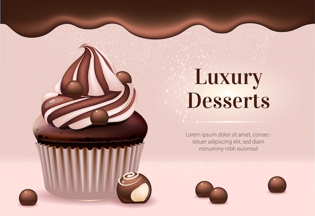 Luxe desserts realistische productadvertenties bannermalplaatje