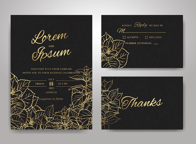 Luxe elegante bruiloft uitnodiging kaart sjabloon Set