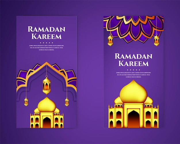 Luxe en elegante banner instellen sjabloon ramadan kareem traditionele lantaarns en moskee