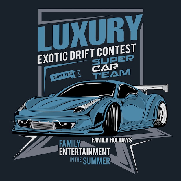 Luxe en exotische driftwedstrijd, vectorautoillustratie