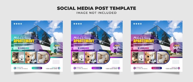Luxe en modern appartement Social Media Instagram-post, flyer en bannersjabloon voor promotie