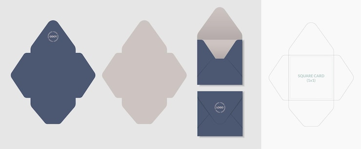 Vector luxe envelop gestanst en mock-up sjabloon, vectorillustratie. enveloppen mockup voor- en achterkant.