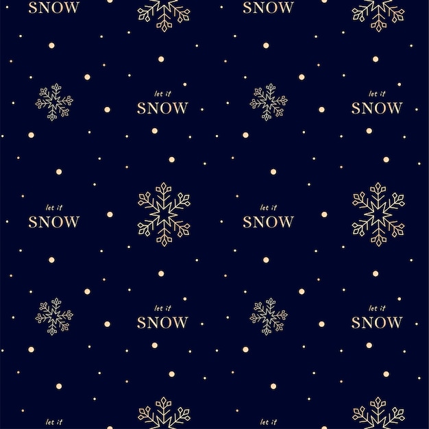 Luxe feestelijke achtergrond met gouden sneeuwvlok, strikken en kerstbomen op stijlvolle blauwe achtergrond. Ornament voor cadeaupapier, stof, kleding, textiel, oppervlaktestructuren.