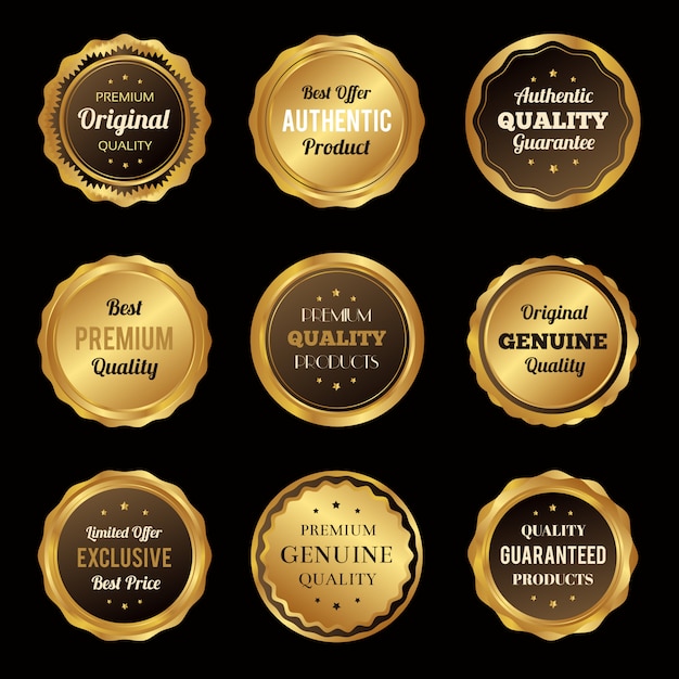 Luxe gouden badges en etiketten premium kwaliteitsproduct