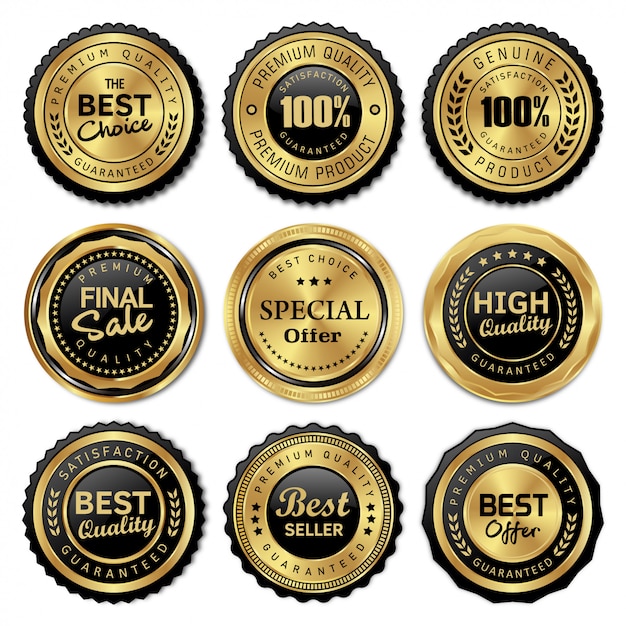 Luxe gouden badges en labels premium kwaliteit