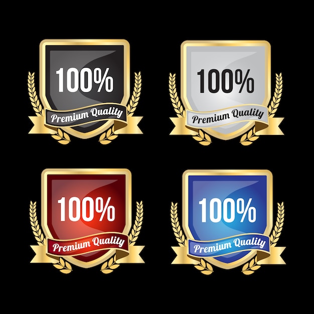 Luxe gouden badges en labels voor 100% premium kwaliteit en tevredenheid