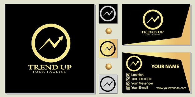 Luxe gouden cirkel forex omhoog logo premium sjabloon met elegante visitekaartje vector eps 10