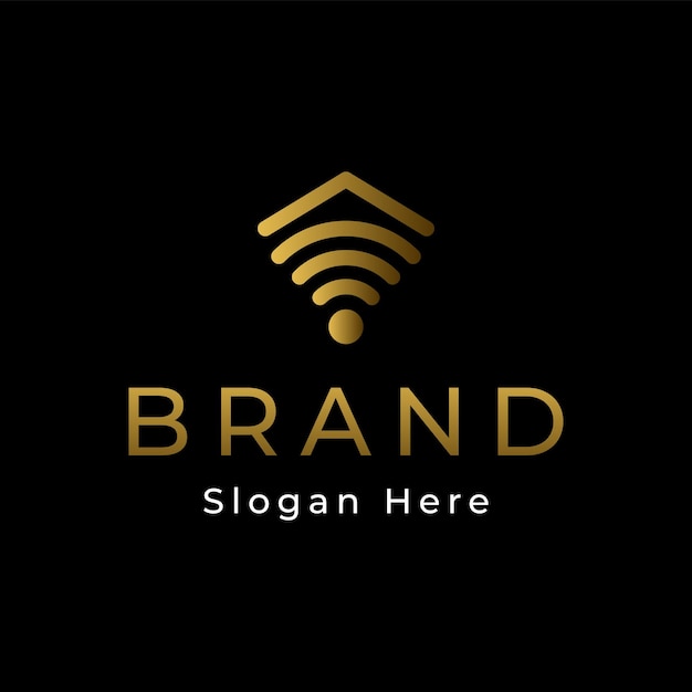 Luxe gouden gradiëntlogohuis met technologiemonernpictogram en minimaal logo-ontwerp voor bedrijf