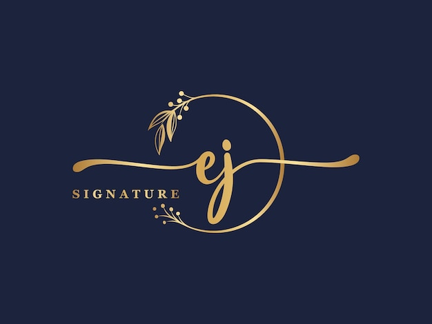 Luxe gouden handtekening eerste ej logo ontwerp geïsoleerd blad en bloem