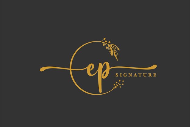 Luxe gouden handtekening eerste ep logo-ontwerp geïsoleerd blad en bloem