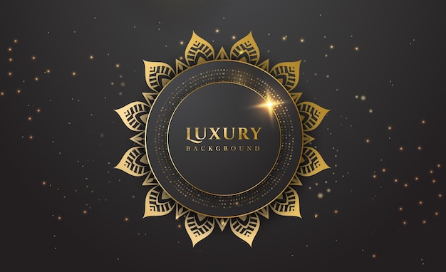 Luxe gouden mandala-achtergrond met gouden deeltjes en lichten