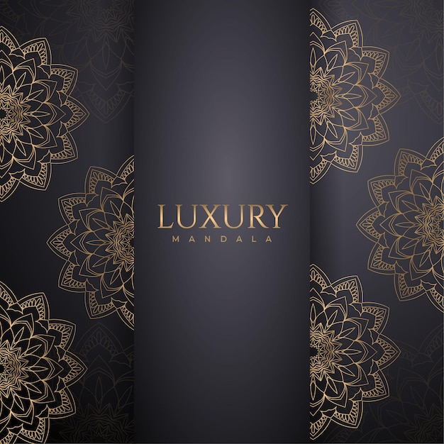 Luxe gouden mandala vector. Luxe siermandala op een donkerblauwe achtergrond, gouden patroon. Decoratieve gouden mandala cadeaubon. Luxe decoratie, mandalapatroon met gouden kleur.