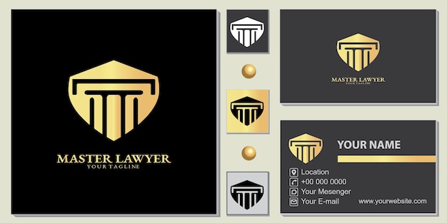 Luxe gouden meester advocaat pijler logo premium sjabloon met elegante visitekaartje vector eps 10