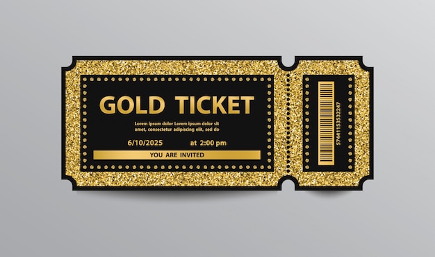 Vector luxe gouden ticket sjabloon geïsoleerd