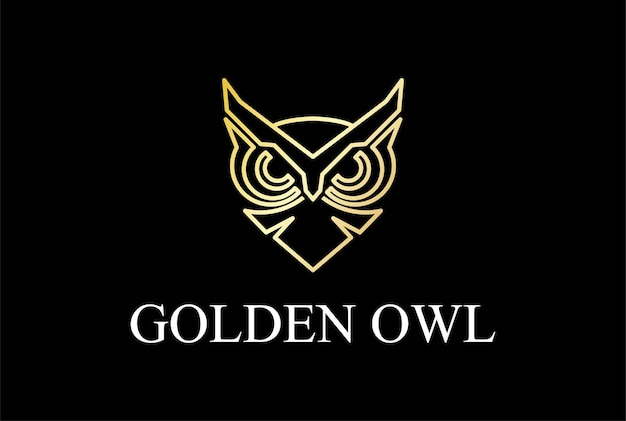 Luxe gouden uil vogel hoofd gezicht monogram lijn logo ontwerp