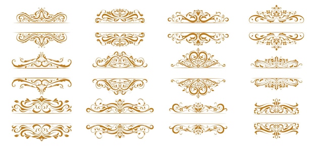 Luxe gouden vintage titelkader tekstvak banner set illustratie swirl voor huwelijksuitnodiging