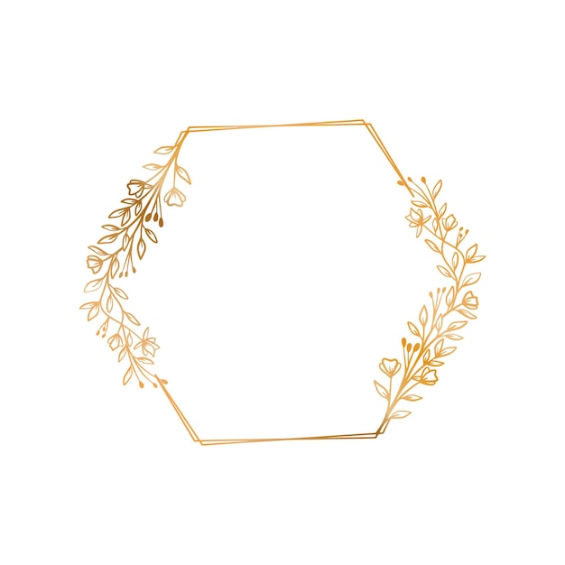 Luxe gouden zeshoekige bloemenframe voor bruilofts- of verlovingsuitnodigingen