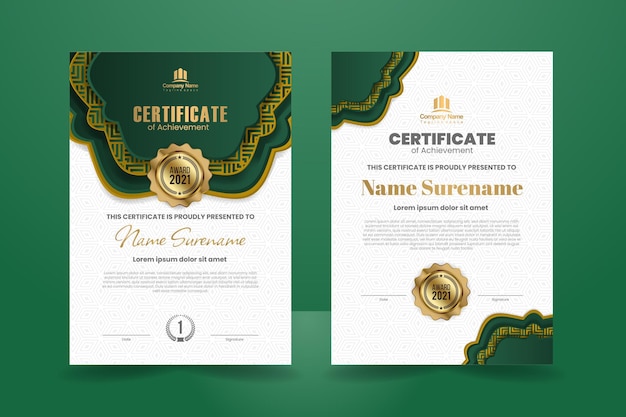 Vector luxe groen en goud certificaat sjabloonontwerp. vectorillustratie