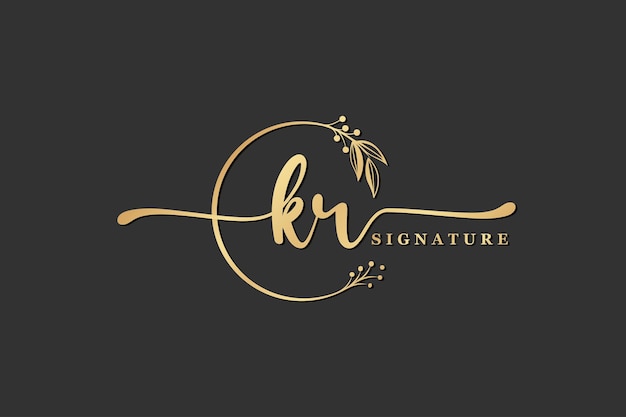 Luxe handtekening eerste kr logo ontwerp geïsoleerd blad en bloem