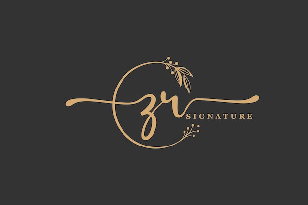 Luxe handtekening initiaal ZQ-logo-ontwerp geïsoleerd blad en bloem