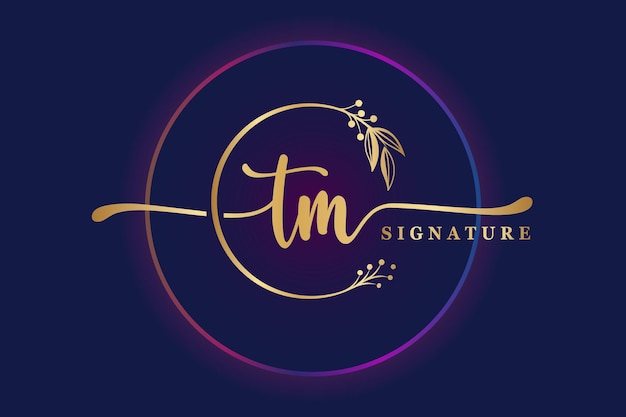 Luxe handtekening logo ontwerp eerste Tm handschrift vector logo ontwerp illustratie afbeelding